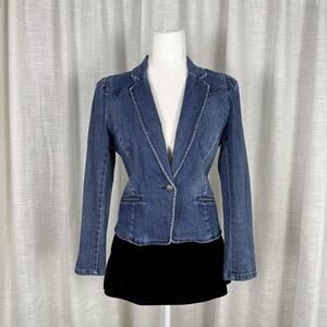 INC International Concepts Denim Blazer Jacket Womens PS Blue Button Fitted